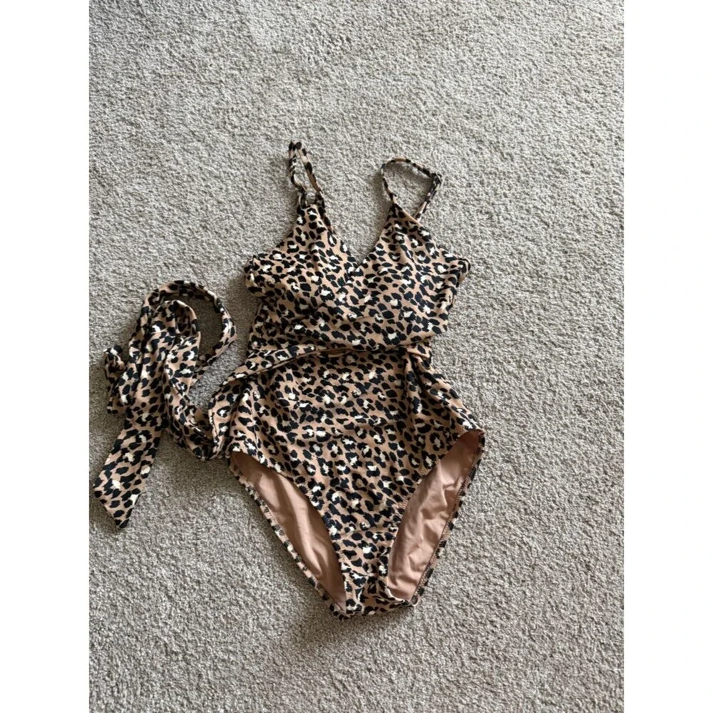 Aerie Wrap Waist Leopard Print One-Piece Swimsuit Size XS